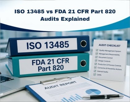 This image is about ISO 13485 vs FDA 21 CFR Part 820 Audits Explained