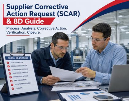 This image is about Supplier Corrective Action Request SCAR and 8D Guide